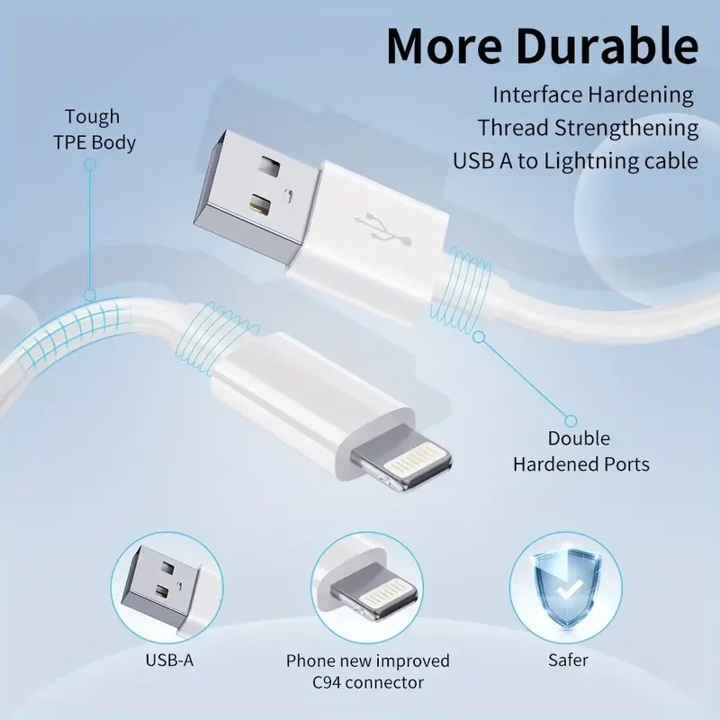 3PCS 5PCS MFi Certified USB to Lightning TPE Cable Fast Charging Cable sfor iPhone14 13 12 11Pro X 8 for iPad White 1M 2M 3M