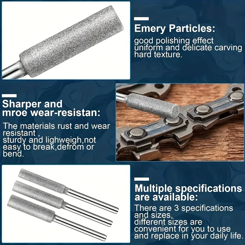 12PCS Diamond Chainsaw Sharpener Set, Titanium Coated Corundum Sharpener Head, Rotary Tool Burr Stone File for Chainsaw, Jade, G