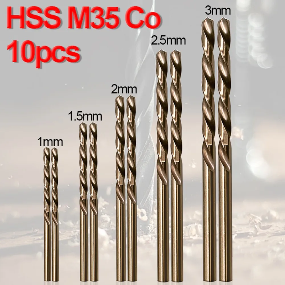 10pcs/set HSS M35 Cobalt Drill Bits 1-3mm for Metal/Stainless Steel - High-Speed Steel Cobalt Coated Drill Bits with Enhanced
