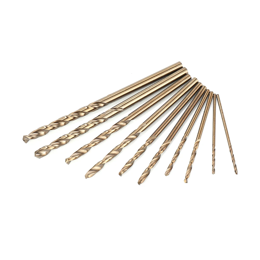 10pcs/set HSS M35 Cobalt Drill Bits 1-3mm for Metal/Stainless Steel - High-Speed Steel Cobalt Coated Drill Bits with Enhanced