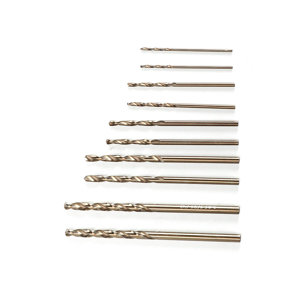 10pcs/set HSS M35 Cobalt Drill Bits 1-3mm for Metal/Stainless Steel - High-Speed Steel Cobalt Coated Drill Bits with Enhanced