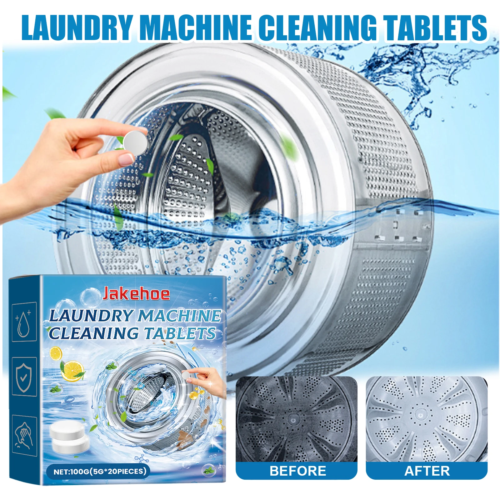 20/40/60PCS Washing Machine Cleaner Tablets Drum Washer Deep Clean Dirt Dissipates Odors Fast Dissolving Long-lasting Fragrance