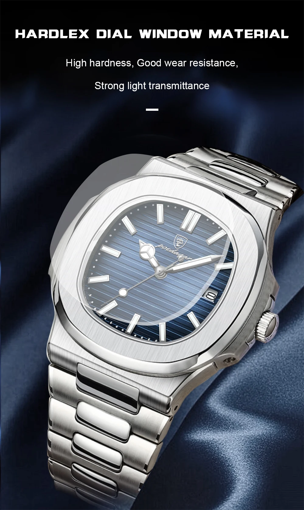 POEDAGAR Square Luxury Men Wristwatch Waterproof Luminous Date Stainless Steel Male Clock Business Sports Quartz Watches For Men