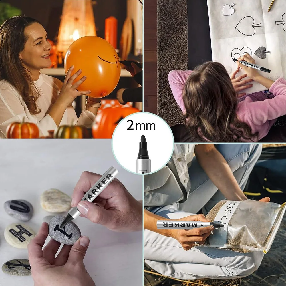 Permanent Paint Marker Pen Waterproof Black Pen for Tyre Oily Markers Quick Drying Signature Pen Stationery Supplies