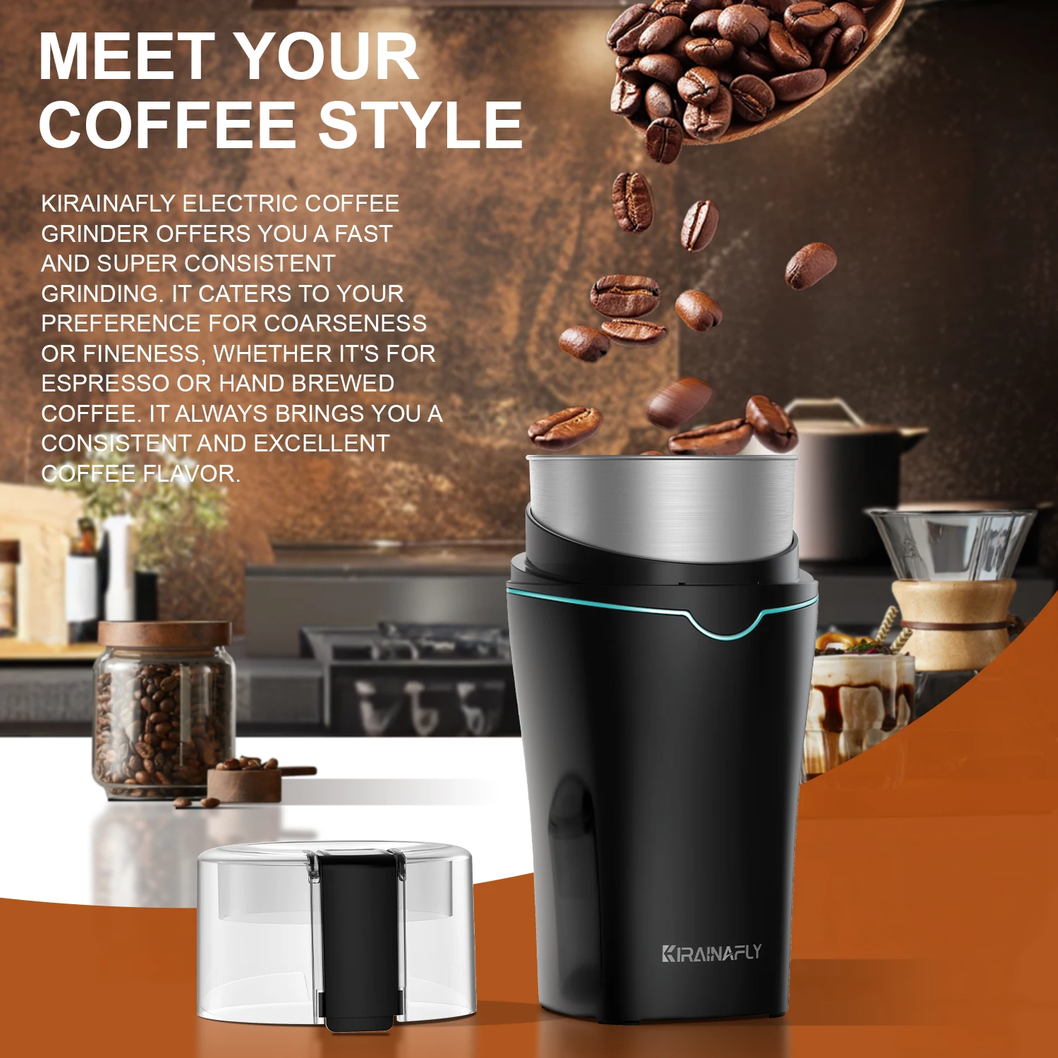 Professional Coffee Grinder with Removable Stainless Steel Cup Coffee Beans Grinder for Spices Herb Grain Mill for Kitchen 300W