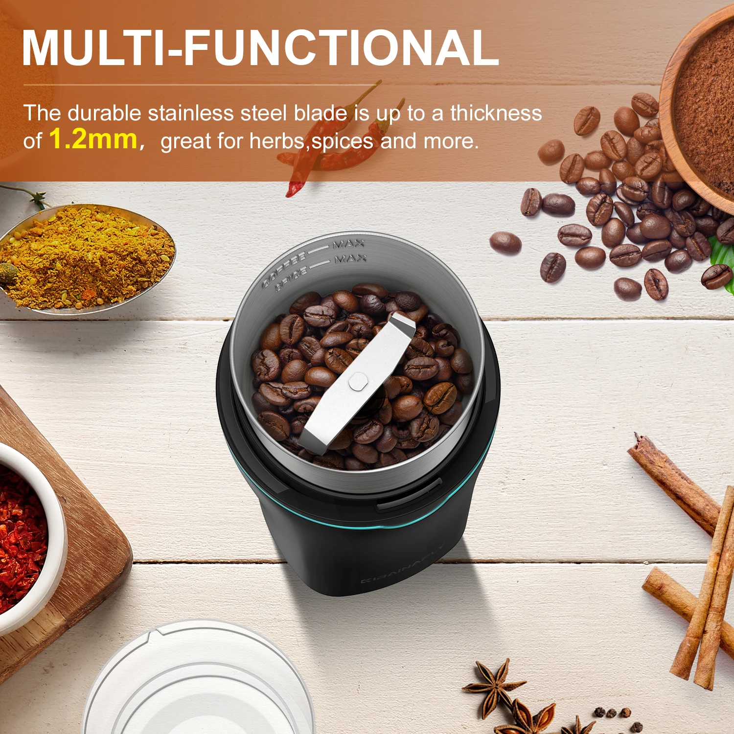 Professional Coffee Grinder with Removable Stainless Steel Cup Coffee Beans Grinder for Spices Herb Grain Mill for Kitchen 300W