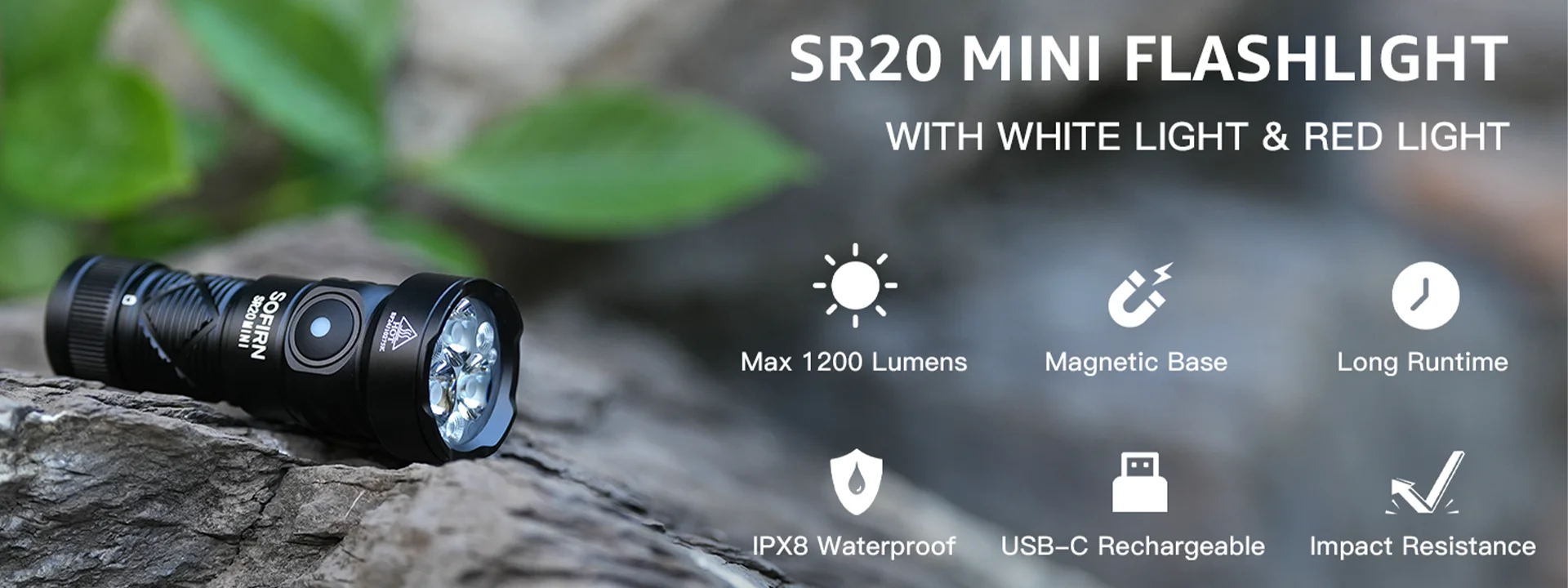 New SOFIRN SR20 MINI 1200lm Flashlight 18350 USB C IP68 Waterproof with Red LED Key Light for Camping Emergency Situations