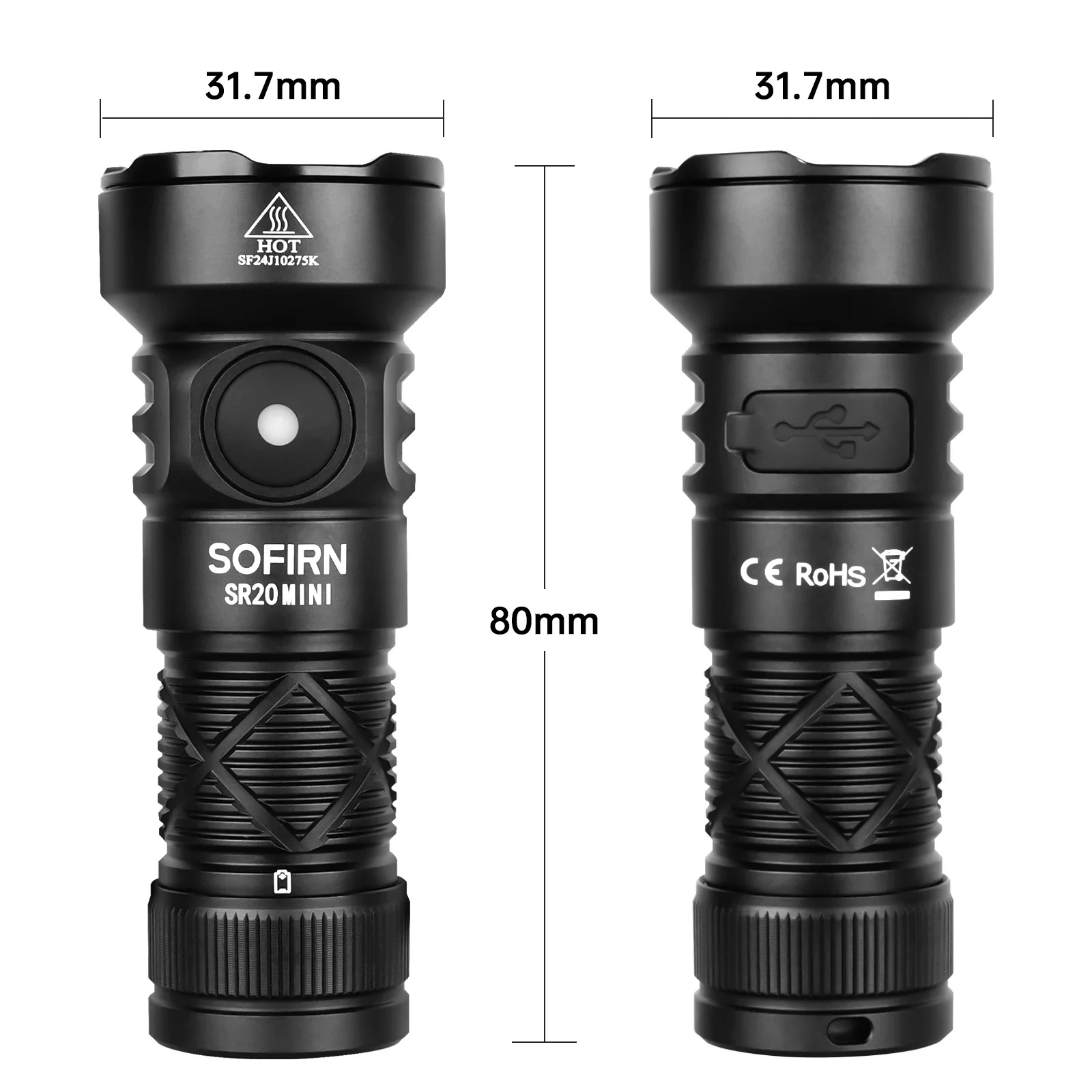 New SOFIRN SR20 MINI 1200lm Flashlight 18350 USB C IP68 Waterproof with Red LED Key Light for Camping Emergency Situations