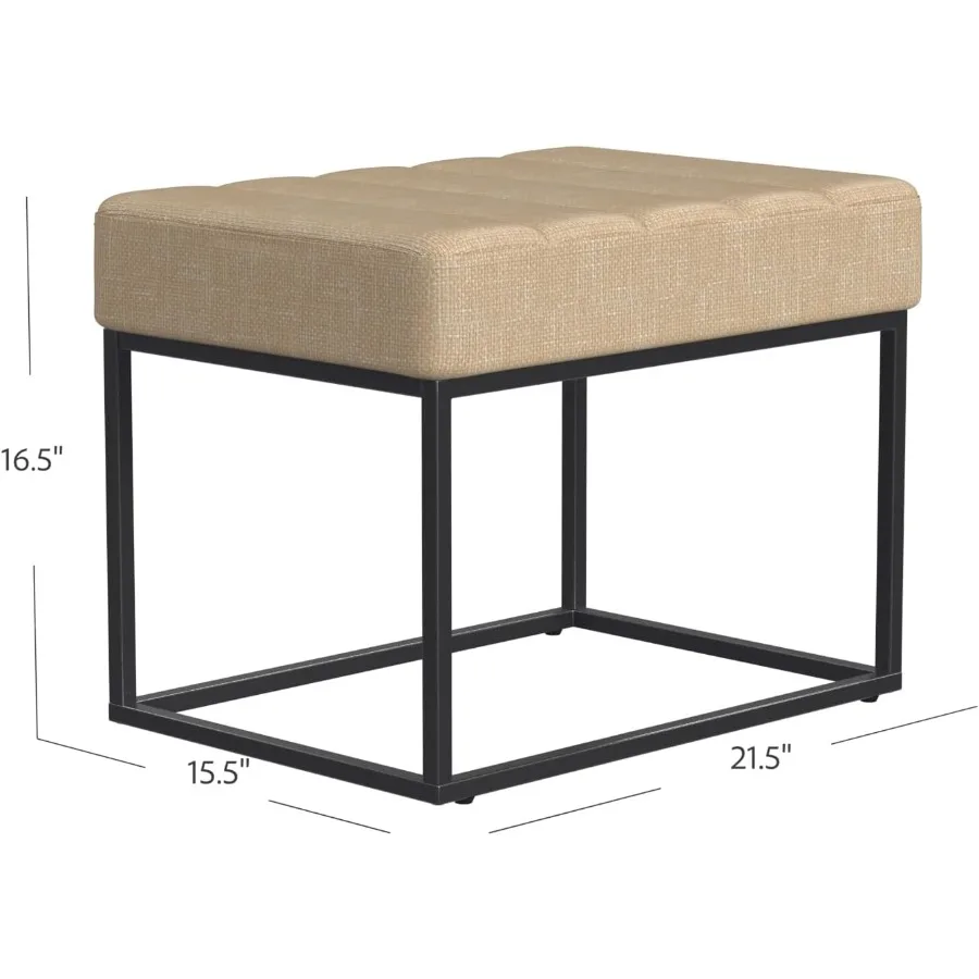 Theodore Channel Tufted Small Ottoman -Light Tan Textured Solid