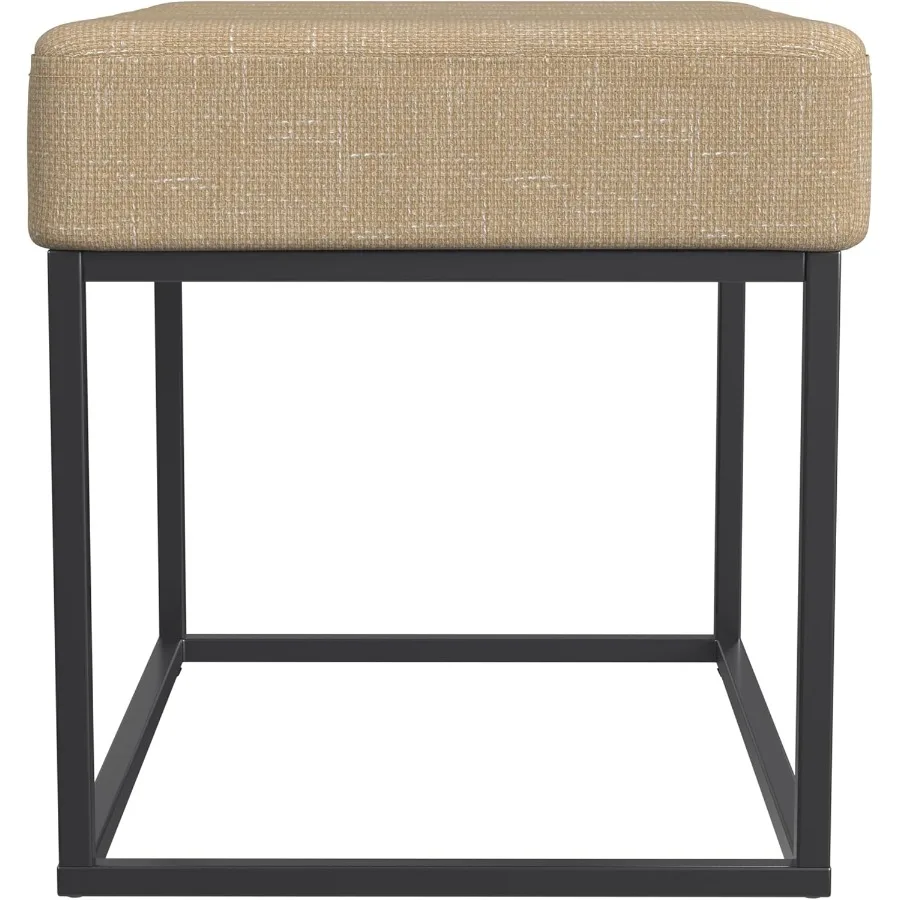 Theodore Channel Tufted Small Ottoman -Light Tan Textured Solid