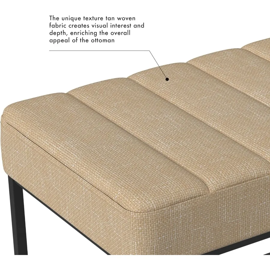 Theodore Channel Tufted Small Ottoman -Light Tan Textured Solid