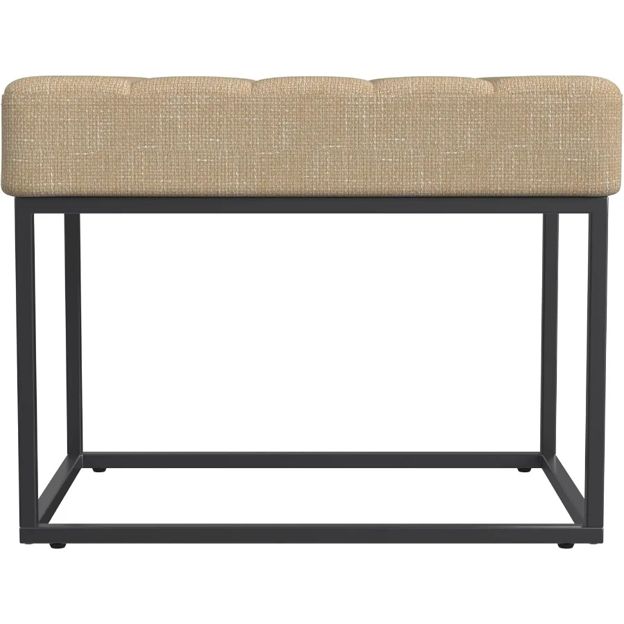 Theodore Channel Tufted Small Ottoman -Light Tan Textured Solid