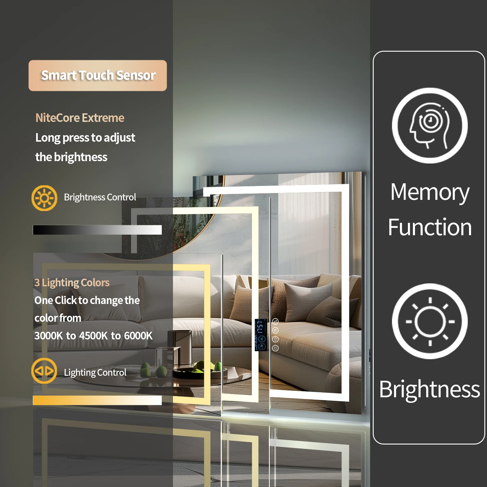 Wisfor 28x36 Lighted Bathroom Mirror with Bluetooth Speaker Smart LED Vanity Makeup Wall Mounted Mirrors 3 Lights Anti-Fog Touch