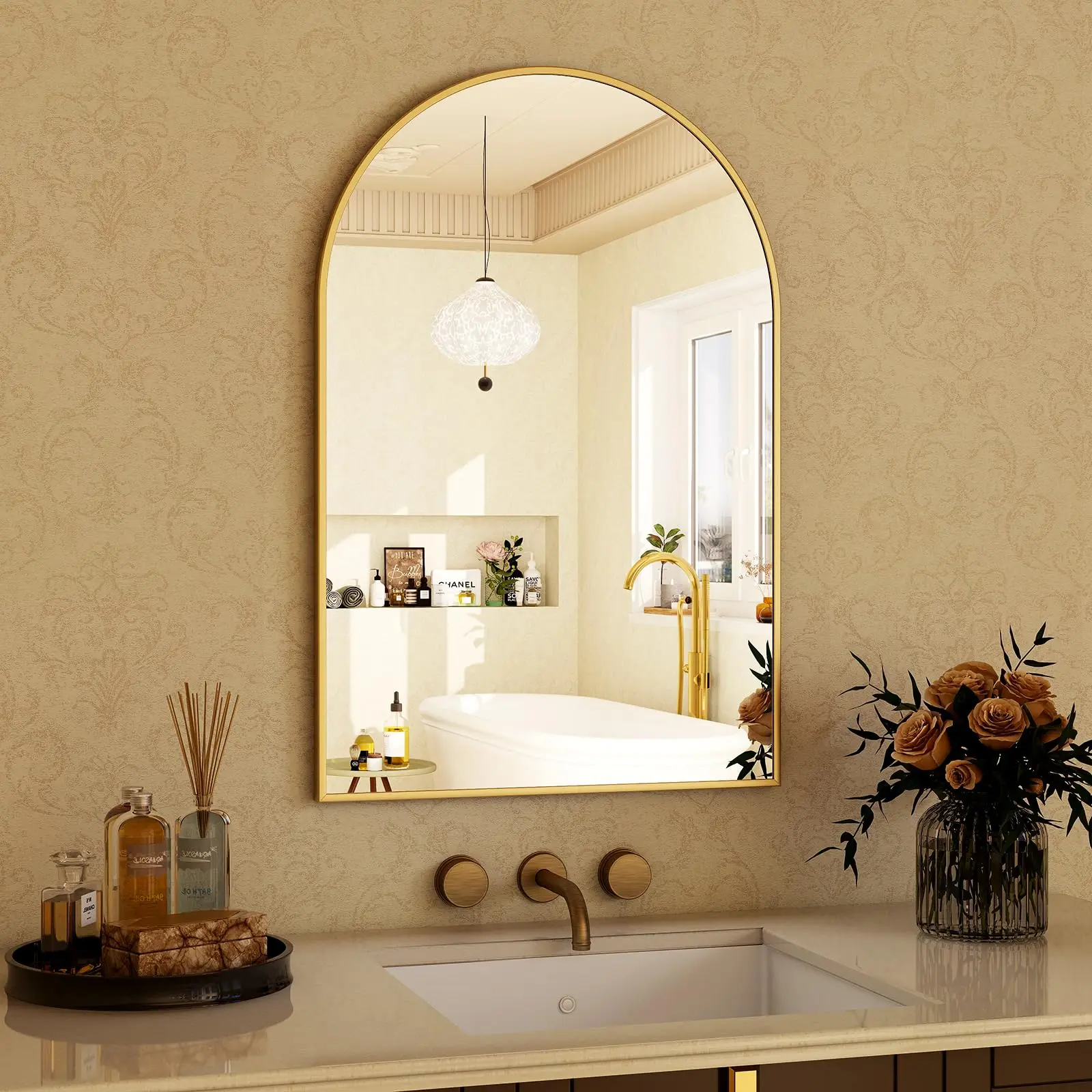 20x30 inch Arch Bathroom Mirror - Arched Bathroom Mirror/Wall Mounted Vanity Mirror - Arch Metal Frame Wall Mirror