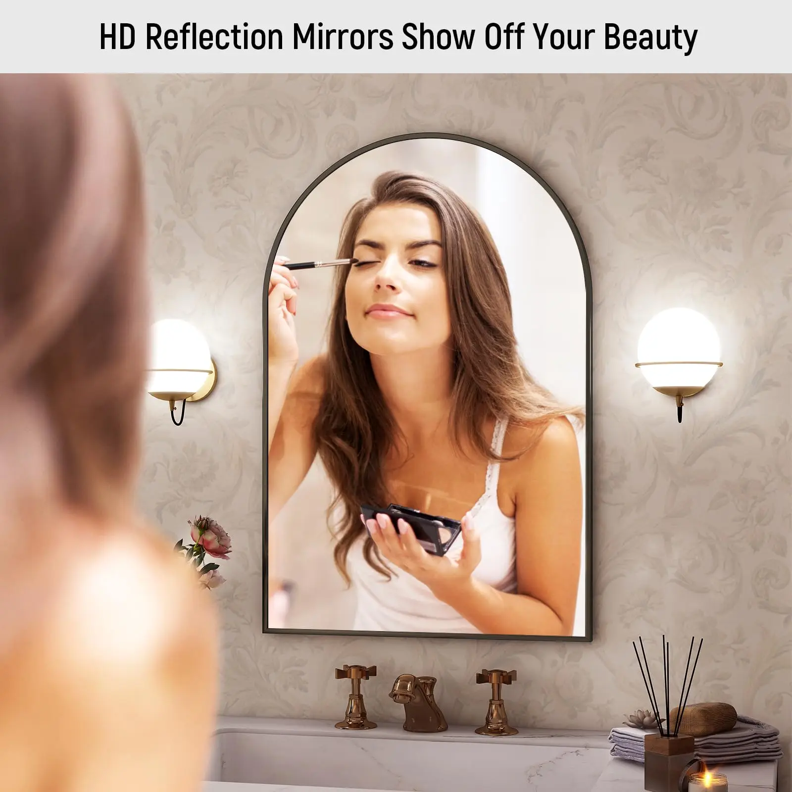 20x30 inch Arch Bathroom Mirror - Arched Bathroom Mirror/Wall Mounted Vanity Mirror - Arch Metal Frame Wall Mirror