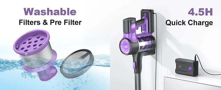 INSE S10 Cordless Vacuum Cleaner 45Kpa Powerful 6-in-1 Stick Vacuum Up to 50Min Runtime Rechargeable Battery for Carpet Pet Hair