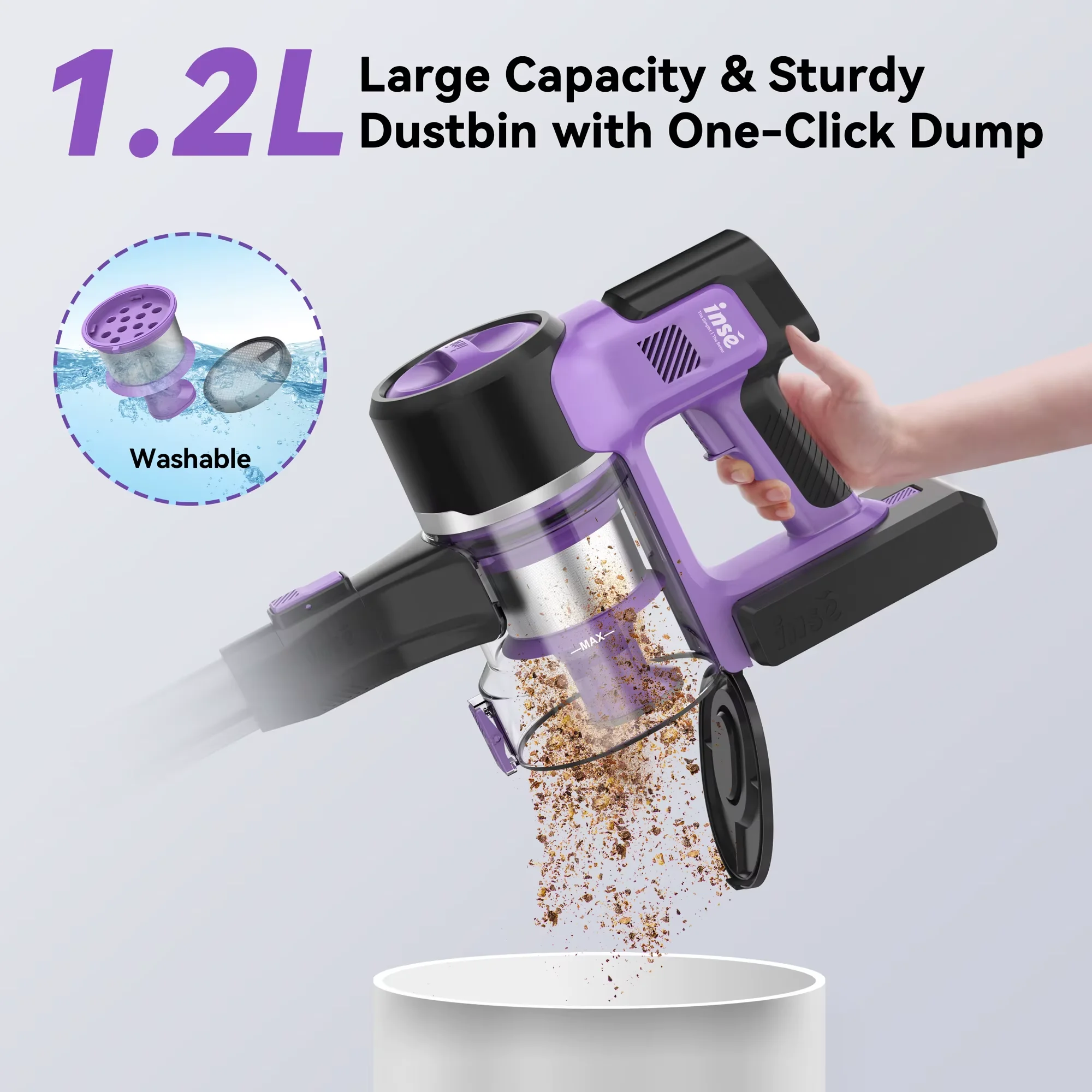 INSE S10 Cordless Vacuum Cleaner 45Kpa Powerful 6-in-1 Stick Vacuum Up to 50Min Runtime Rechargeable Battery for Carpet Pet Hair