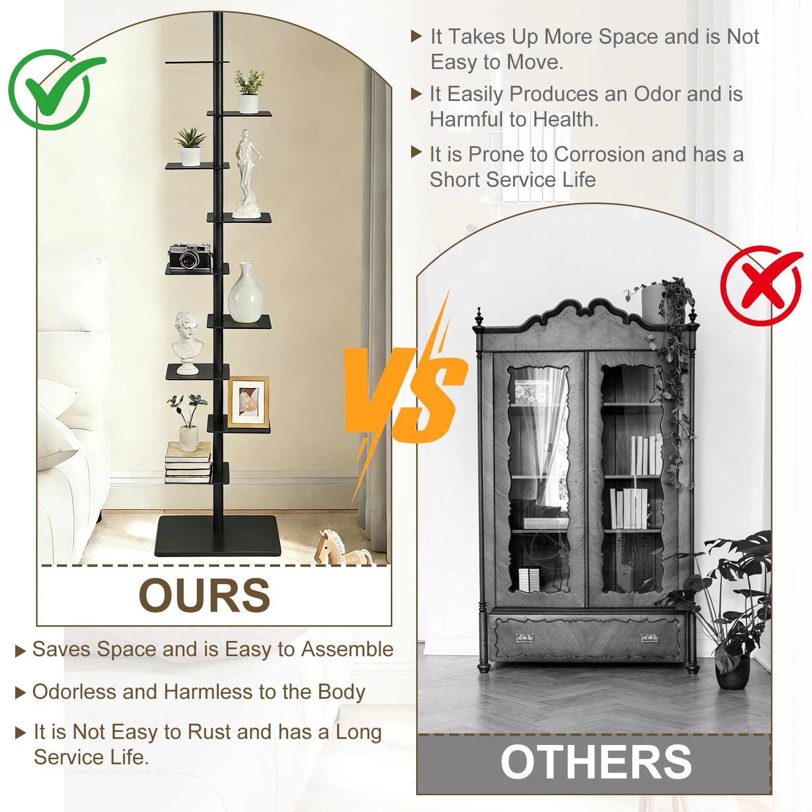 9 Tier Metal Bookshelf Vertical Spine Bookshelf, Black 360 Display Organizer, Adjustable Tall Book Tower for Bedroom Living
