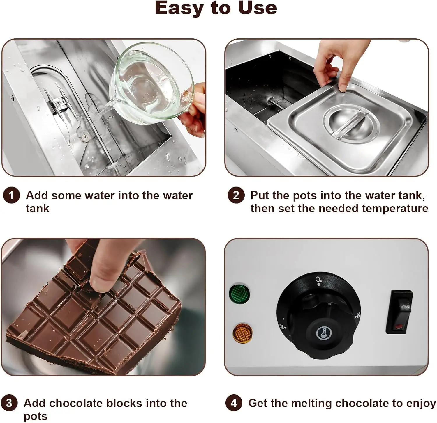 Chocolate Melting Machine, 2/3 Tanks Stainless Steel Chocolate Tempering Machine with Lid,Electric Commercial Food Warmer