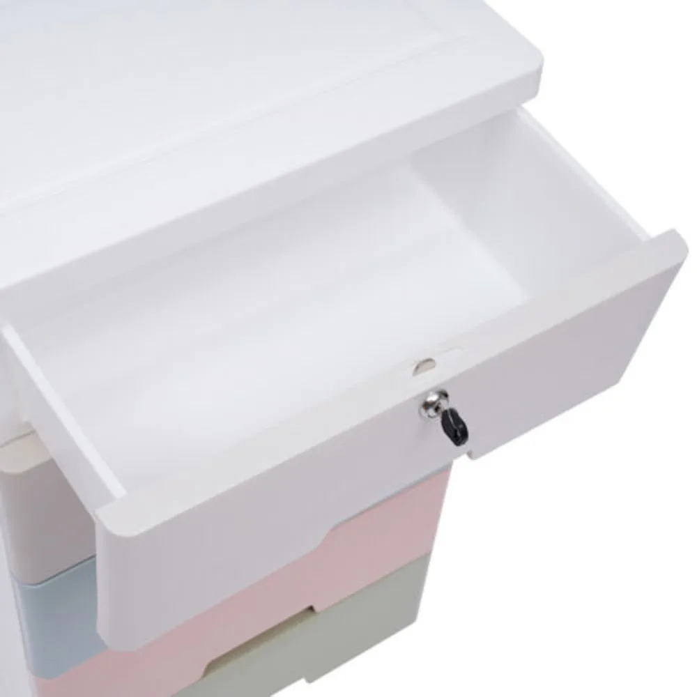5-Drawer Plastic Storage Cabinet, Dust Proof Lockable Mobile Organizer with Removable Wheels for Garage Workshop Bathroom Closet