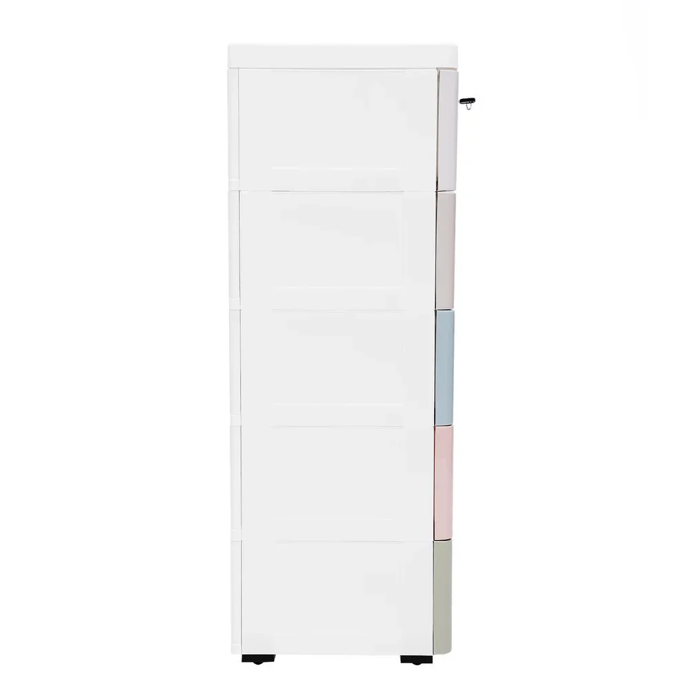5-Drawer Plastic Storage Cabinet, Dust Proof Lockable Mobile Organizer with Removable Wheels for Garage Workshop Bathroom Closet