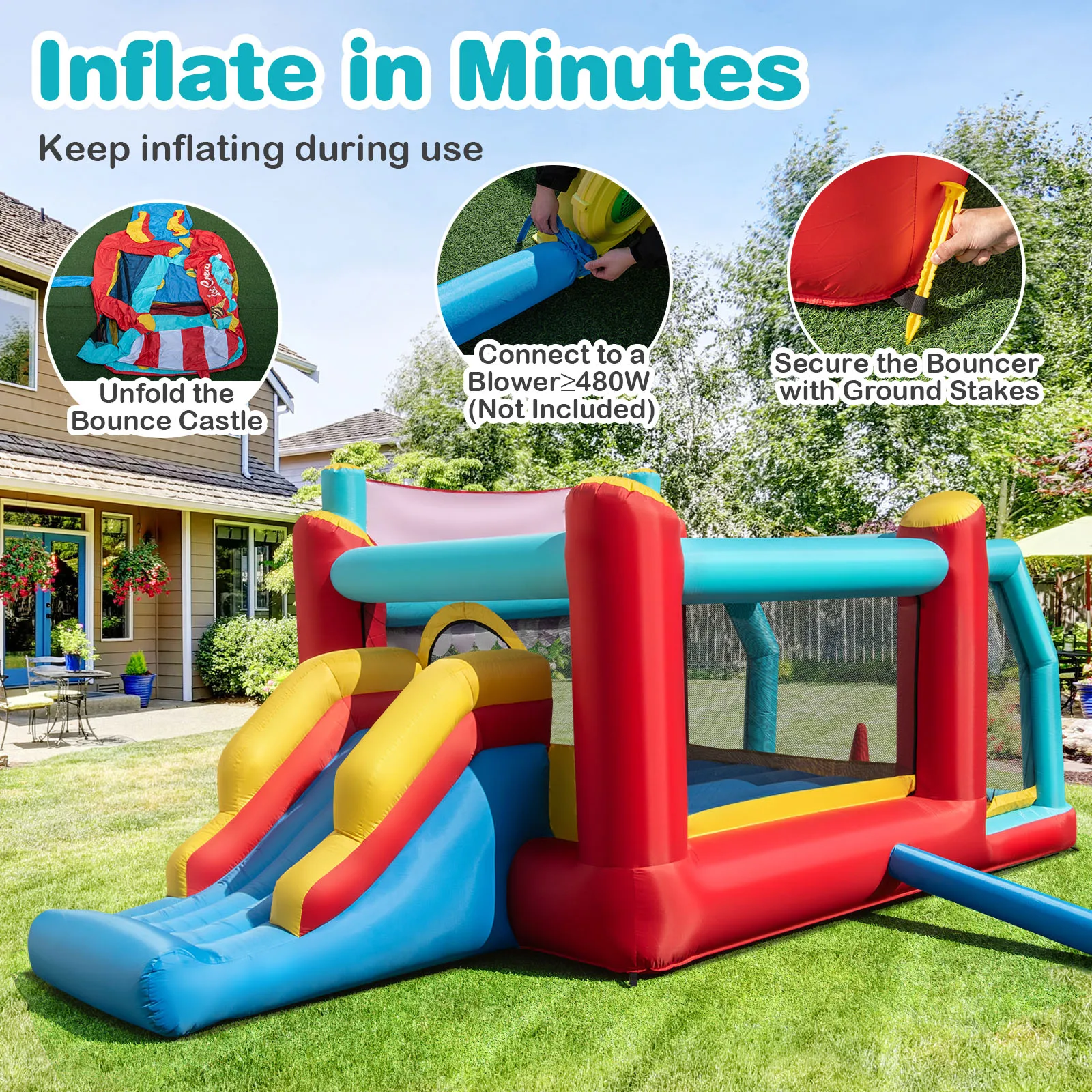 Inflatable Bounce House 5-in-1 Ice Cream Jumping Castle Blower Not Included