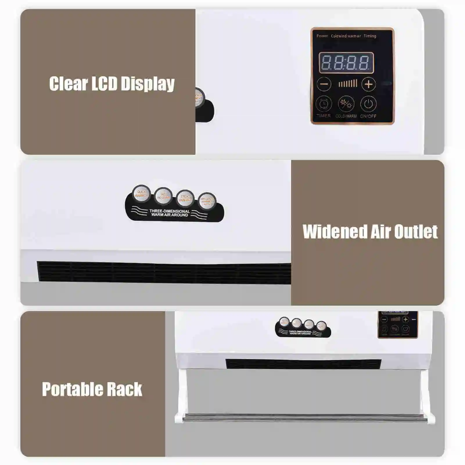 NEW Heater with Fan Heater Fan 2 in 1 Heating Nature Wind Timing Digital Display Wall Mounted Space Heater for Home Dormitory