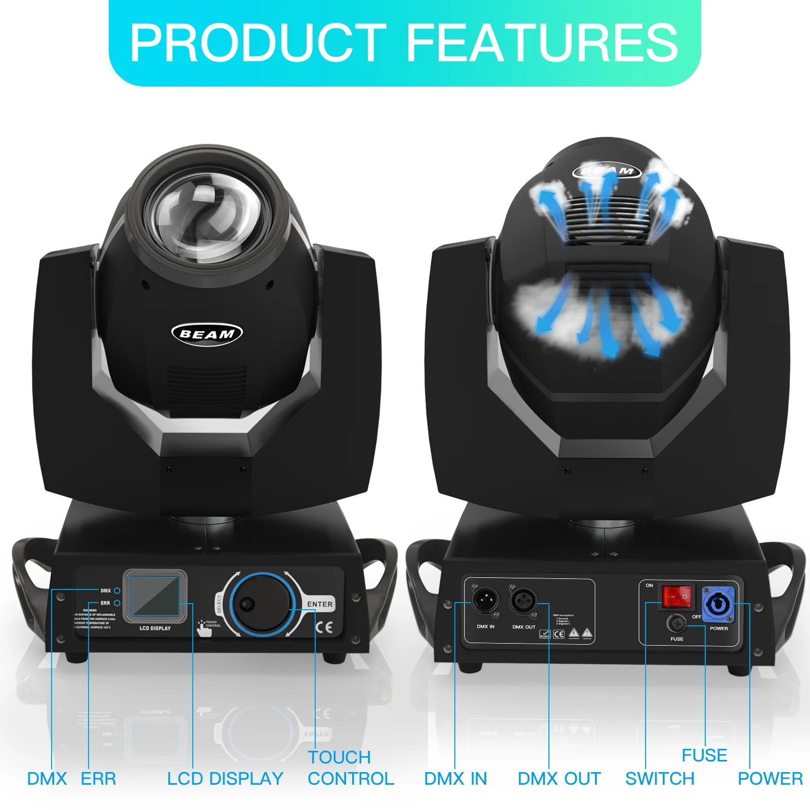 U'King 230W Beam 7R Moving Head Stage Light 16CH DMX512 Sound Activated 16 Gobos Effect Lighting for DJ Concert Party Nightclub