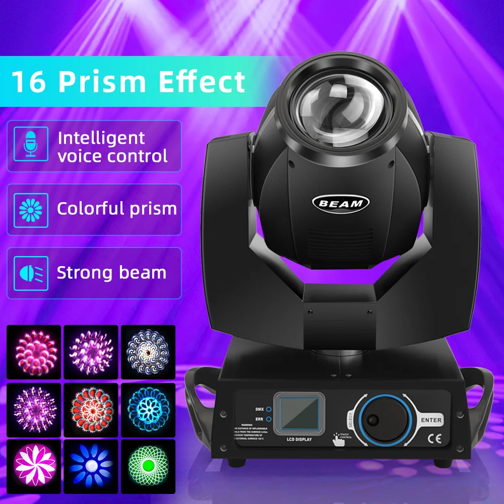 U'King 230W Beam 7R Moving Head Stage Light 16CH DMX512 Sound Activated 16 Gobos Effect Lighting for DJ Concert Party Nightclub