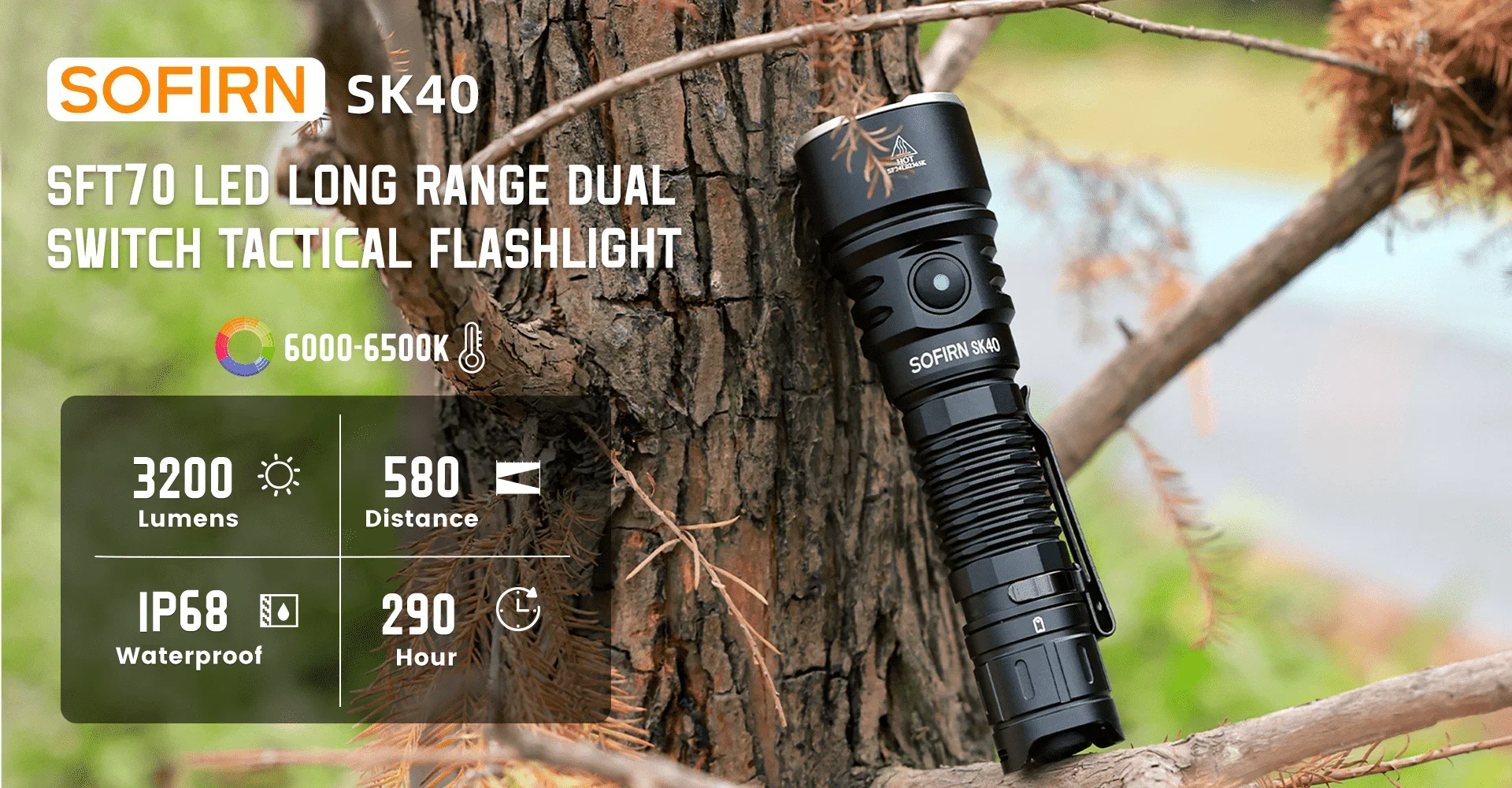Sofirn SK40 SFT70 LED 3200lm Tactical Flashlight 21700 Rechargeable Powerful Torch 580M Long-Range With Spotlight