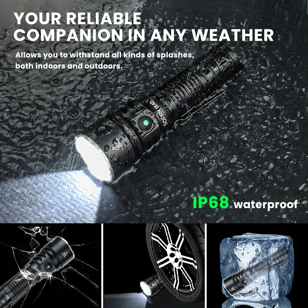 Sofirn SK40 SFT70 LED 3200lm Tactical Flashlight 21700 Rechargeable Powerful Torch 580M Long-Range With Spotlight