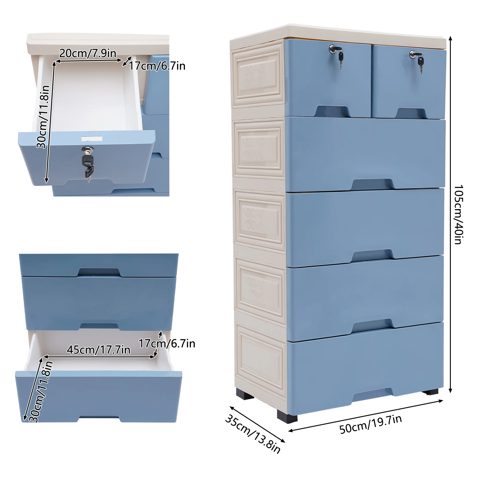 Classic 6 Drawer Plastic Dresser Storage Tower Closet Organizer Unit for Home Office Bedroom