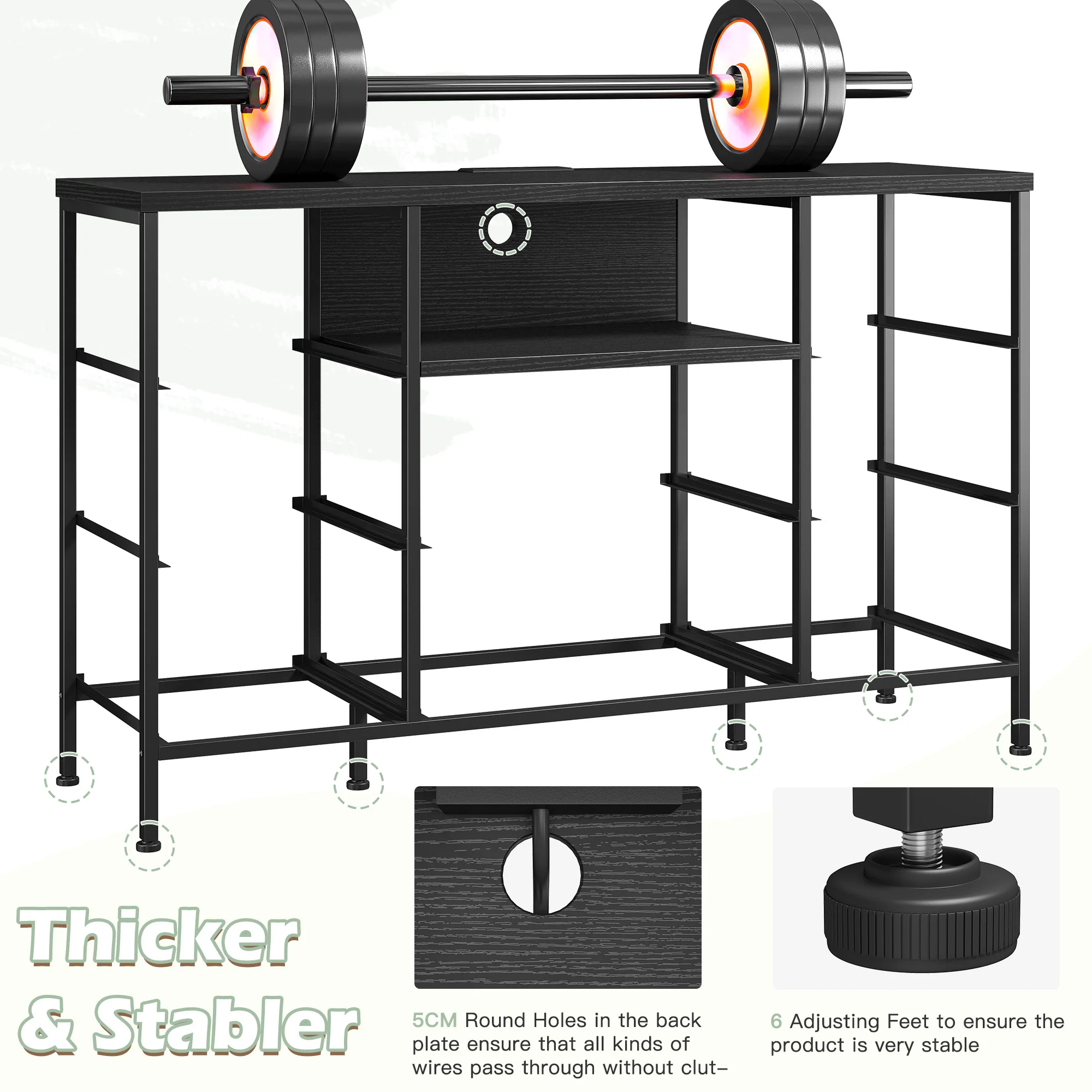EnHomee 8-Drawer Media Dresser with LED Lighting & Built-in Charging Station - Fabric Storage Cabinet for 55" TVs, Ideal for Bedroom