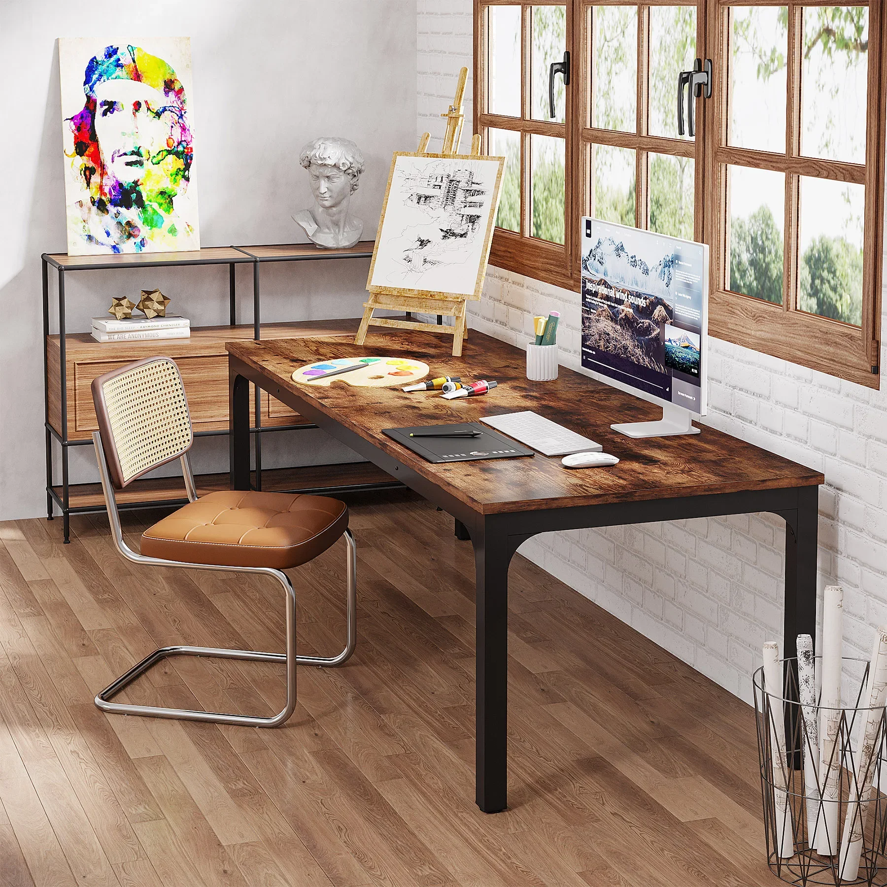 Tribesigns 78.7 Inches Extra Long Computer Desk 2 Person Desk, Double Long Desk, Workstaion for Home Office