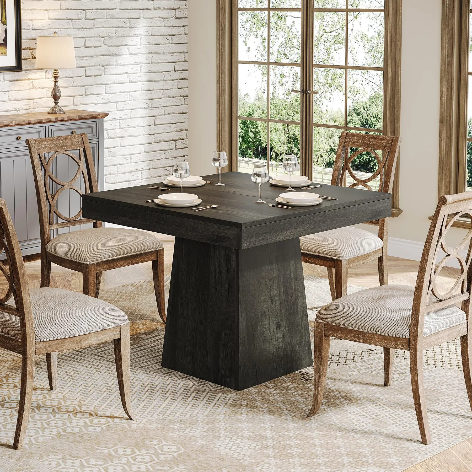 Tribesigns Square Dining Table for 4, 31.5-Inch Kitchen Table Small Dinner Table with Sturdy Pedestal Base, Farmhouse Dining Roo