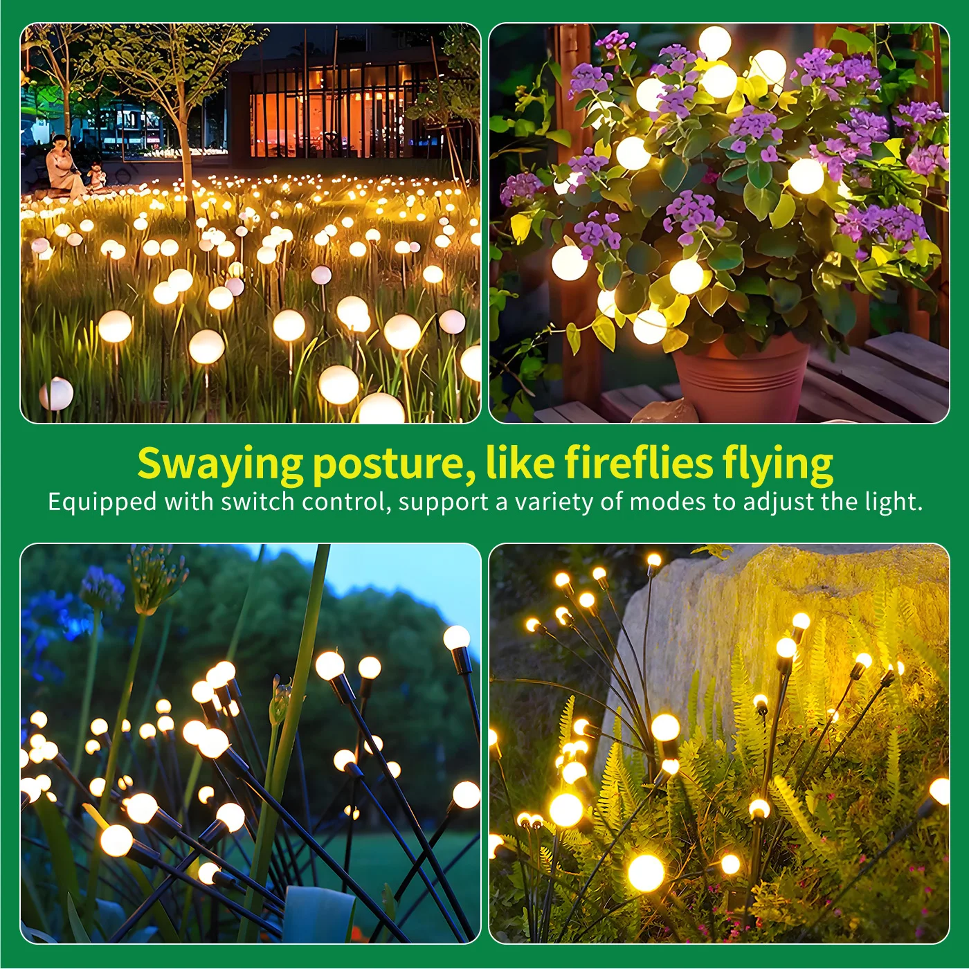 8-Head Solar Firefly Lights LED Solar Outdoor Decorative Garden Lights Waterproof High Flexibility Yard Patio Pathway Holiday