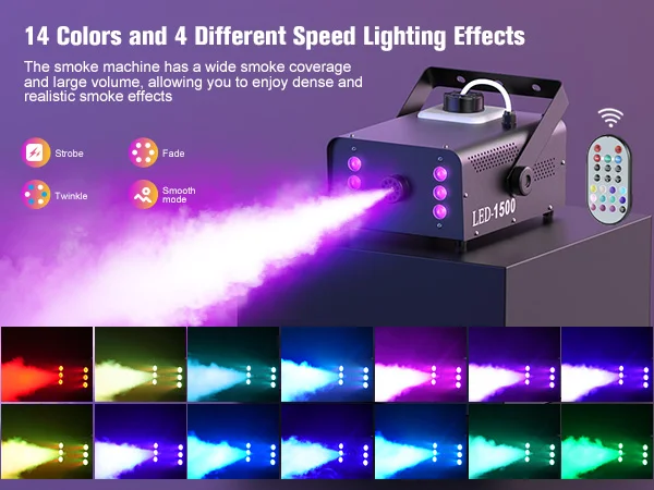 U'King 1500W Smoke Machine RGB 6 LED Fog Machine with Remote Control for DJ Disco Party Christmas Stage Effect Fogger Machine