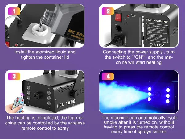 U'King 1500W Smoke Machine RGB 6 LED Fog Machine with Remote Control for DJ Disco Party Christmas Stage Effect Fogger Machine