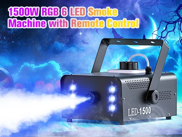 U'King 1500W Smoke Machine RGB 6 LED Fog Machine with Remote Control for DJ Disco Party Christmas Stage Effect Fogger Machine