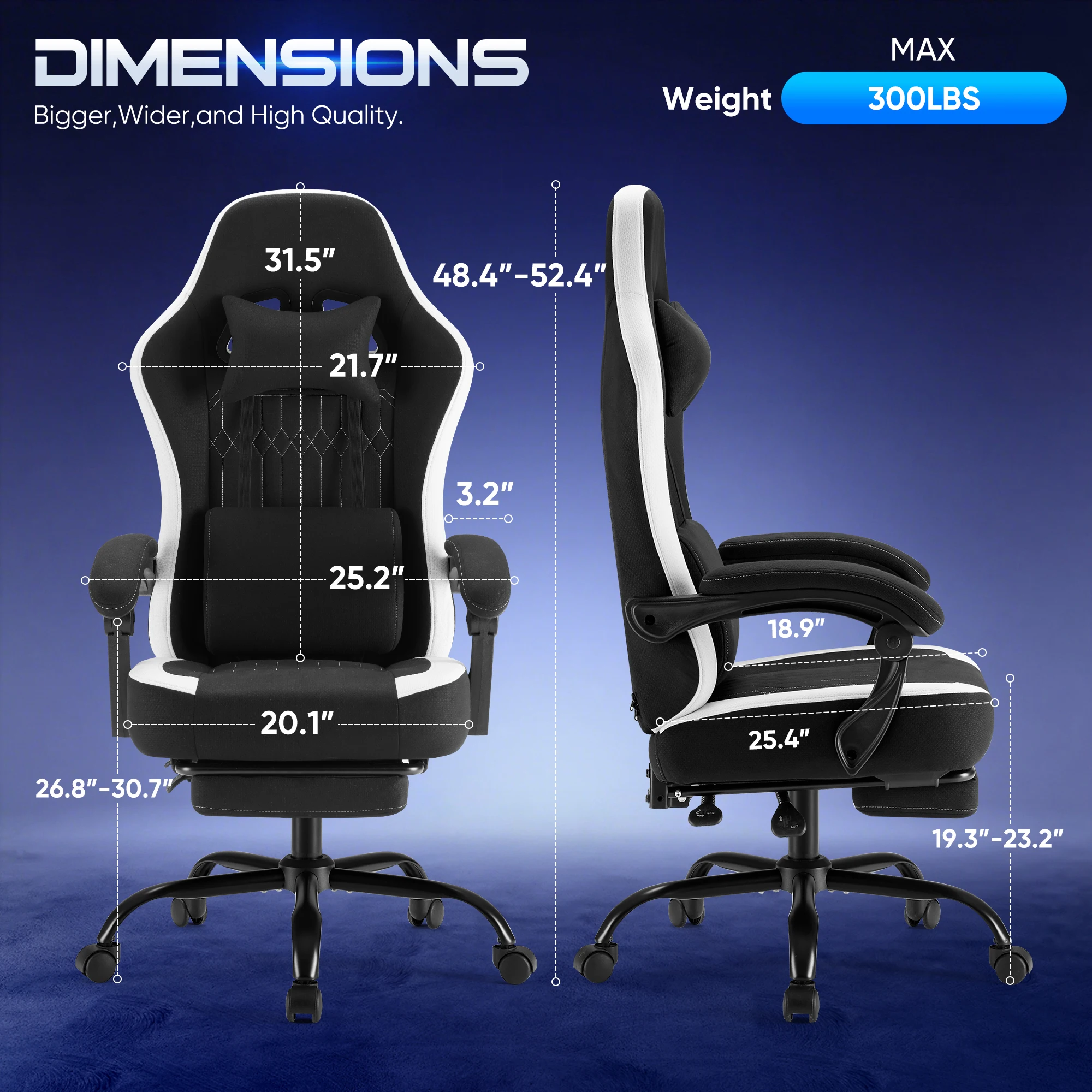 JHK Ergonomic Computer Gaming Chair Height Adjustable 360° Swivel with Headrest Lumbar Support Linkage Armrests For Office Home