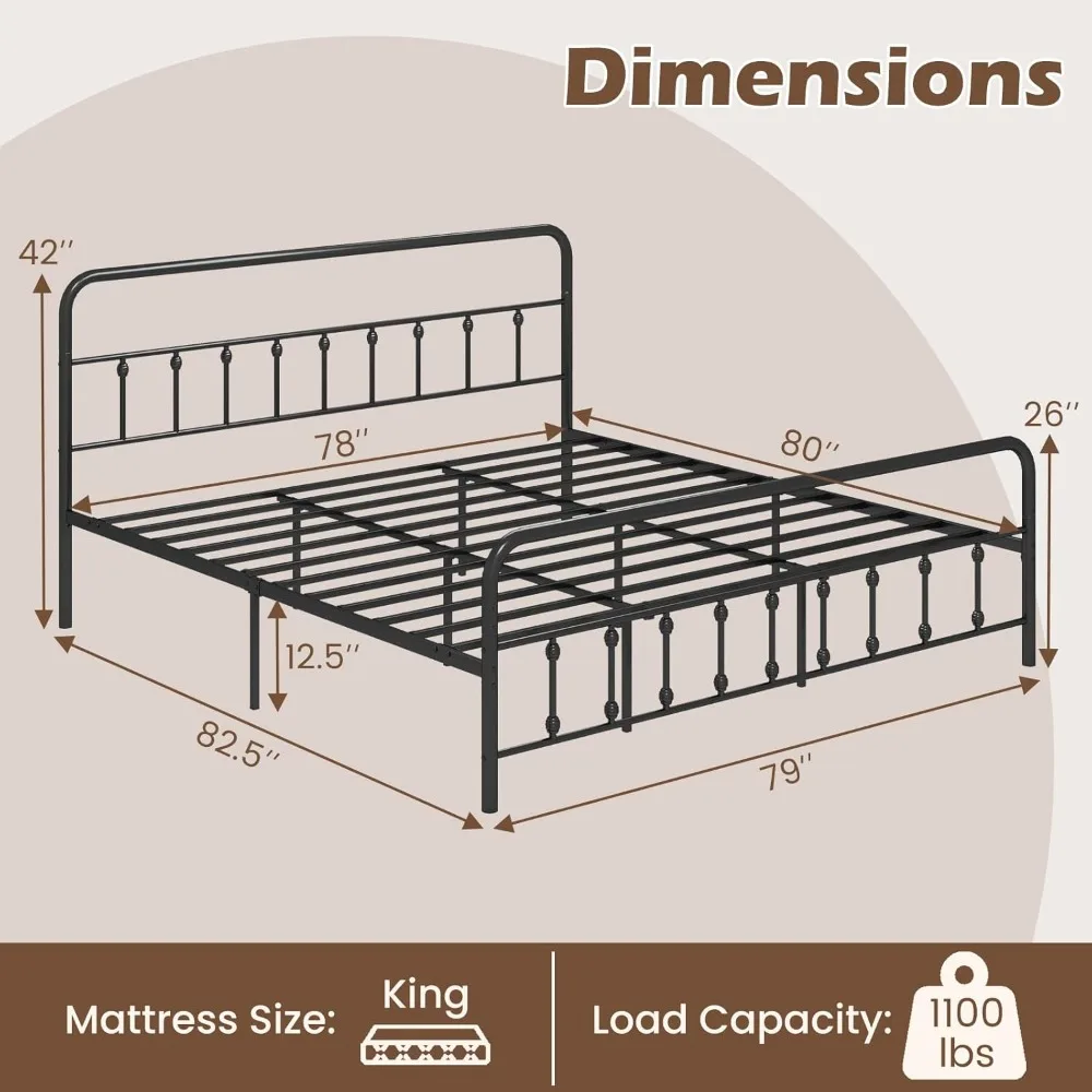 giantex king size metal platform bed frame, victorian style king platform bed with headboard & footboard, heavy duty mattress fo
