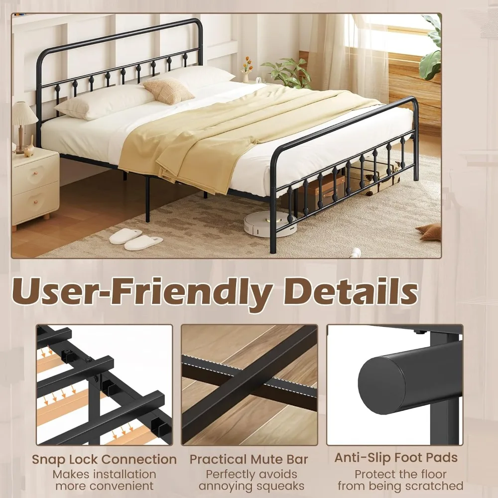 giantex king size metal platform bed frame, victorian style king platform bed with headboard & footboard, heavy duty mattress fo