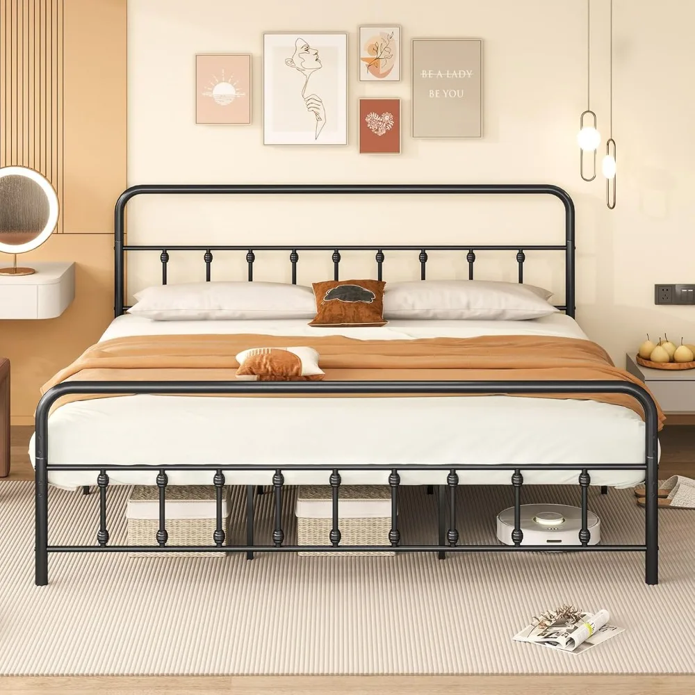 giantex king size metal platform bed frame, victorian style king platform bed with headboard & footboard, heavy duty mattress fo