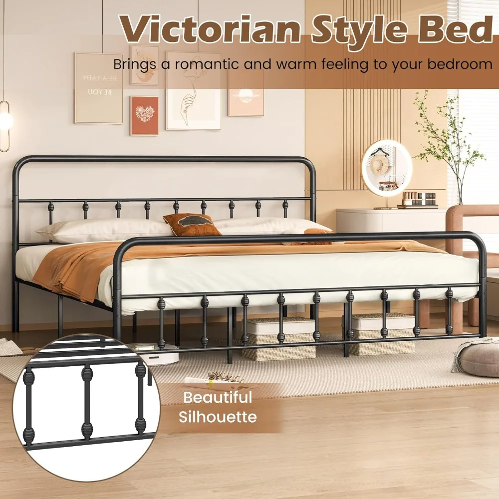 giantex king size metal platform bed frame, victorian style king platform bed with headboard & footboard, heavy duty mattress fo