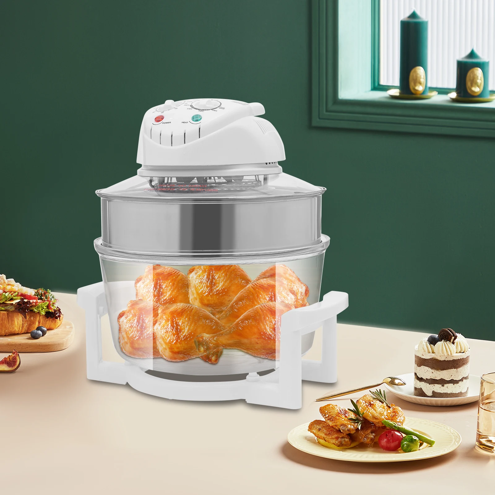 110V 17.96Qt Visual Air Fryer 1200-1400W 360° Hot Air Circulation Oil-Free Cooker with Grill Rack for Home Kitchen