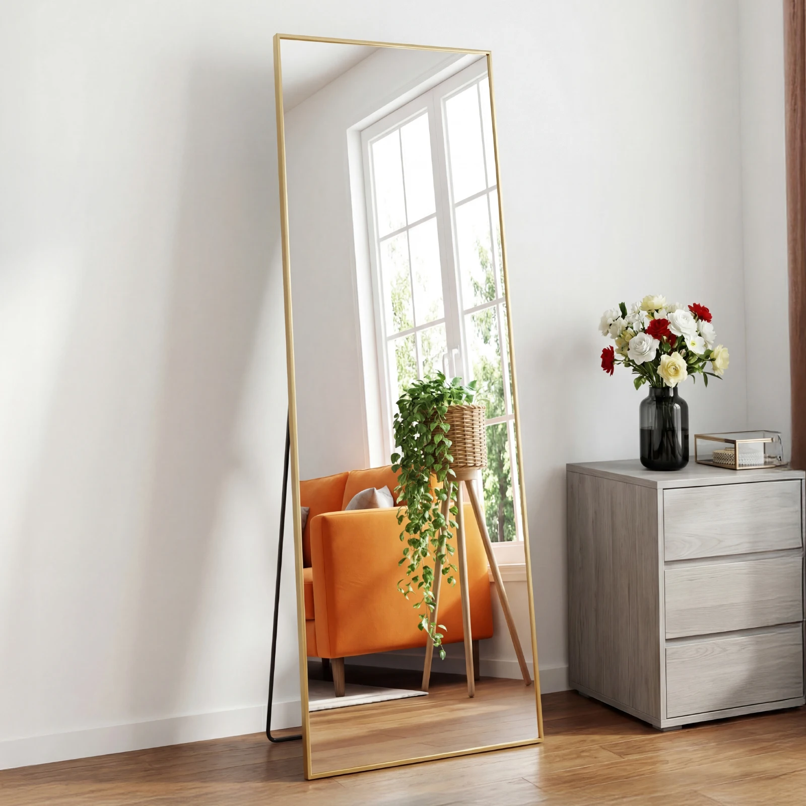 JHK 68"x26" Arched Full Length Mirror with Stand Floor Free Standing Aluminum Frame for Bedroom Bathroom Body Hanging Leaning