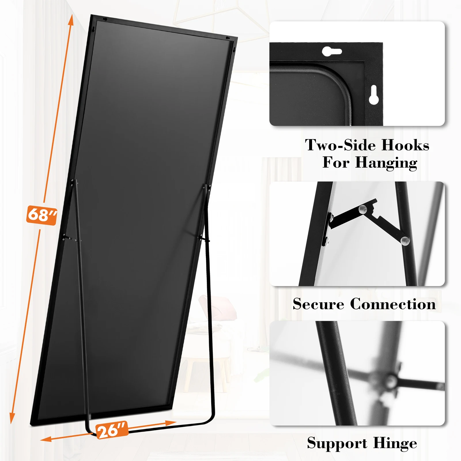 JHK 68"x26" Arched Full Length Mirror with Stand Floor Free Standing Aluminum Frame for Bedroom Bathroom Body Hanging Leaning