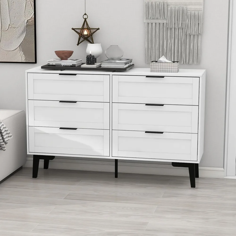 Exquisite 6 Drawer Dresser for Bedroom Modern White Chest of Drawers for Nursery Wood Dresser for Kids Horizontal Dressers & Che