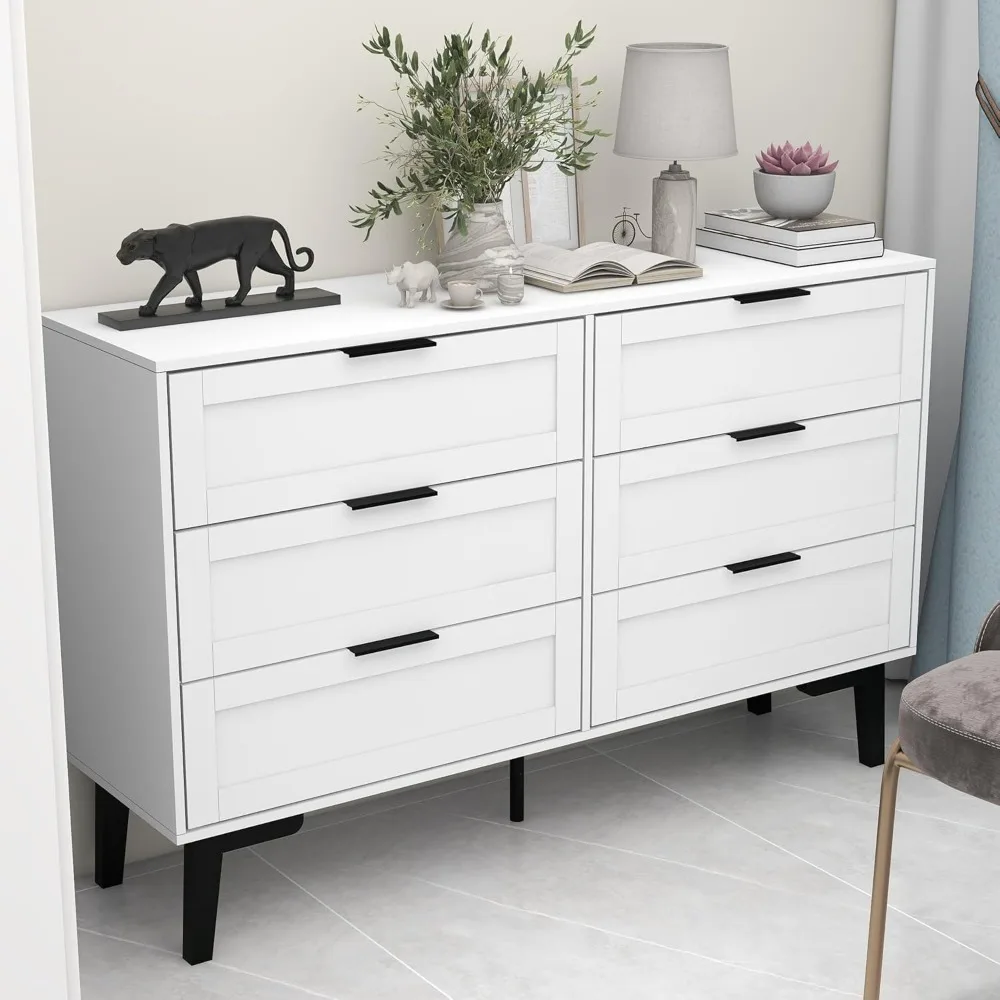 Exquisite 6 Drawer Dresser for Bedroom Modern White Chest of Drawers for Nursery Wood Dresser for Kids Horizontal Dressers & Che