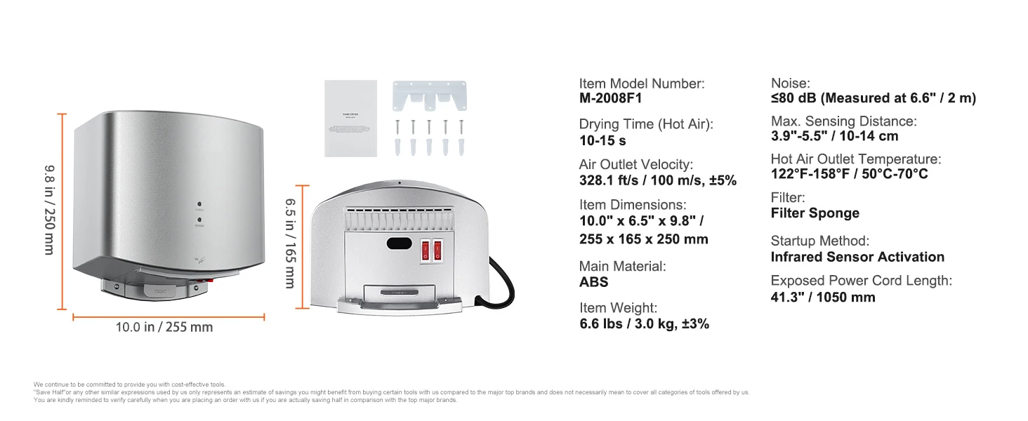 SucceBuy Heavy Duty Commercial Hand Dryer 1400W Automatic High Speed Warm Wind Hand Blower Built-In Filter Sponge for Home